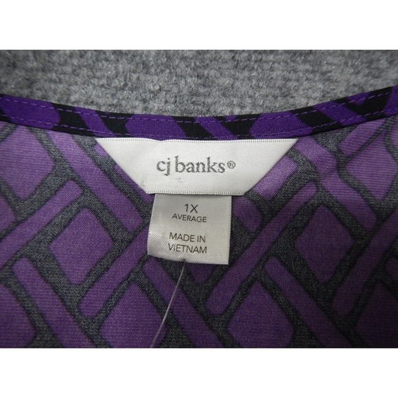 CJ Banks Blouse Top Women's Plus 1X Purple Geometric Print Long Sleeve New NWT - Picture 3 of 14